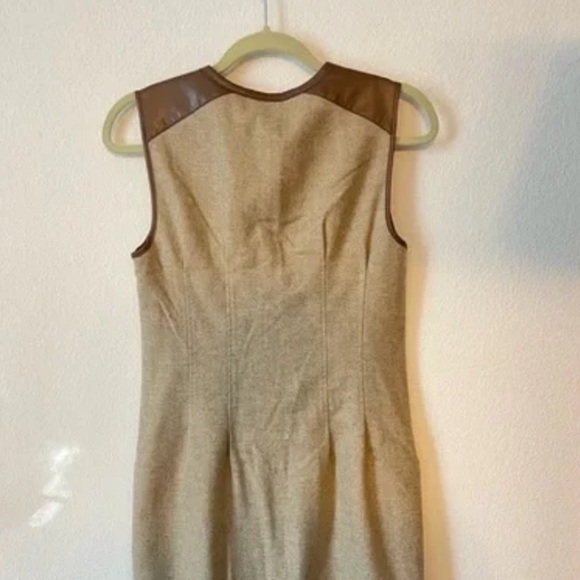Magaschoni Wool Faux Leather Trim Zipper Sheath Dress Sz 8 - Picture 6 of 8